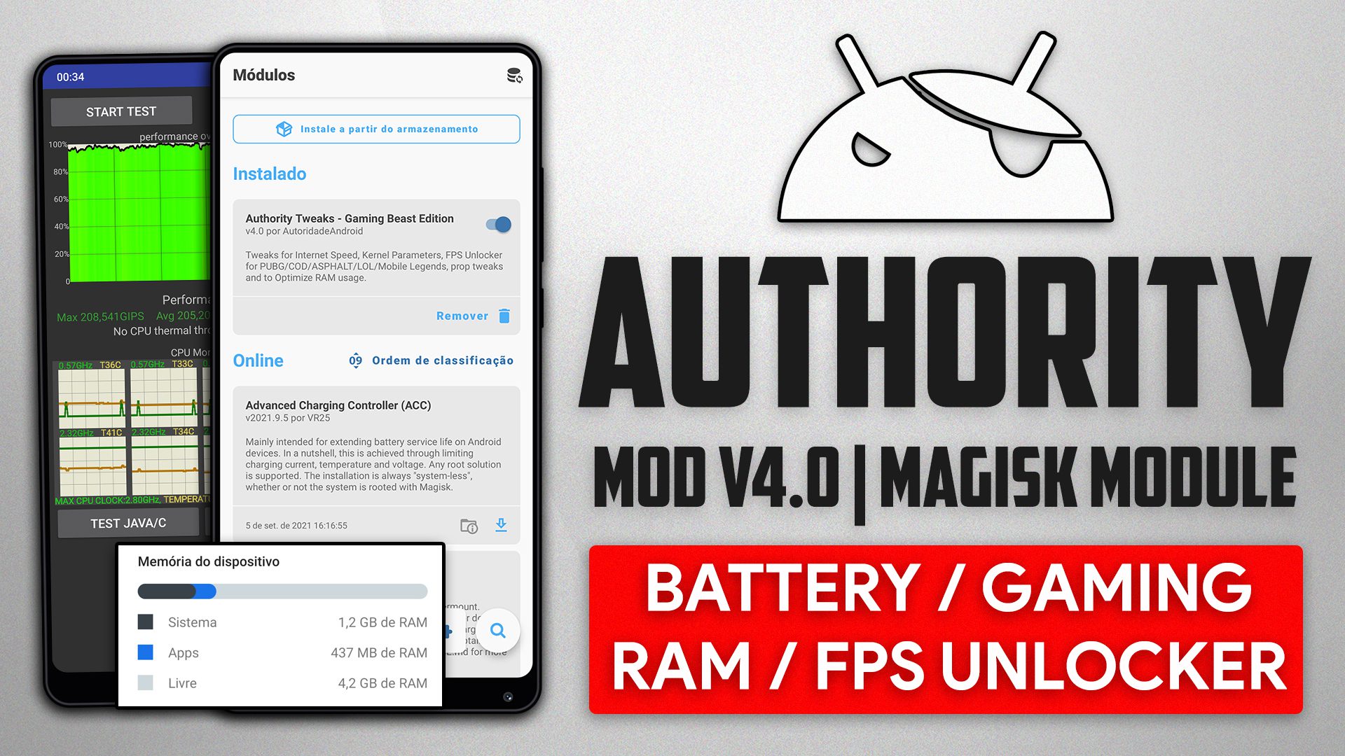 Authority MOD V4.0 GAMING BEAST | MELHORE O ANDROID FRACO E LIBERE MUITA RAM! | COM FPS UNLOCKER!