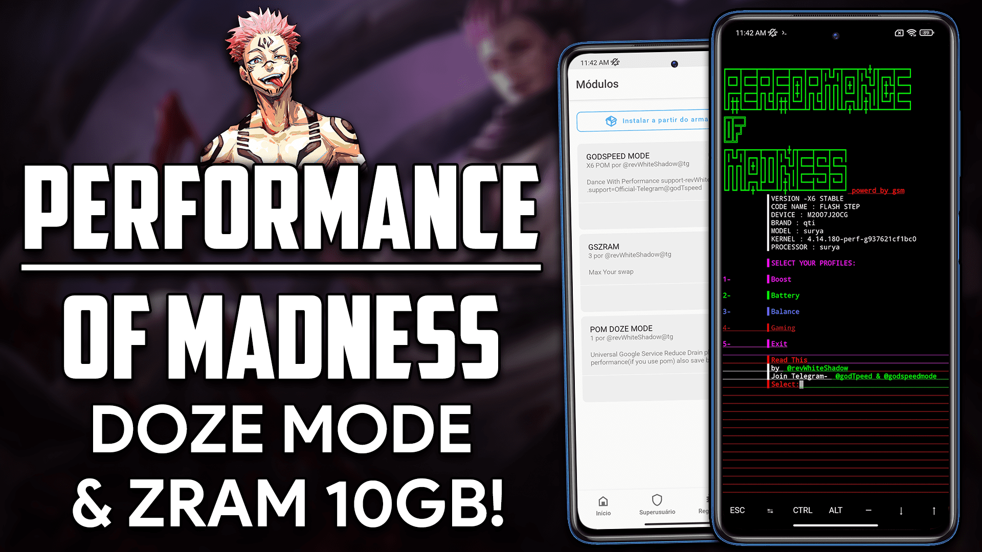 MELHORE o seu ANDROID com o PERFORMANCE OF MADNESS! | God Speed Sukuna |  ZRAM 10GB e DOZE MODE!