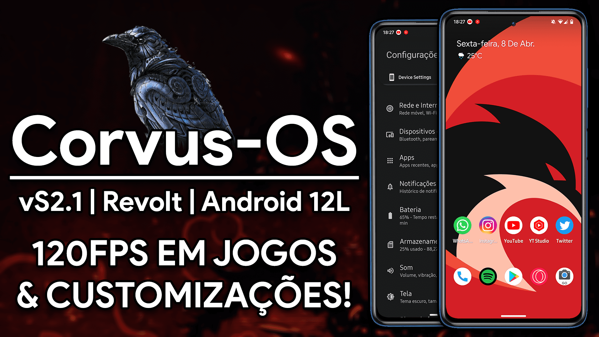 Corvus-OS ROM vS2.1 | Android 12L (12.1) | FPS DESBLOQUEADO, FLUIDEZ E MUITAS MELHORIAS!