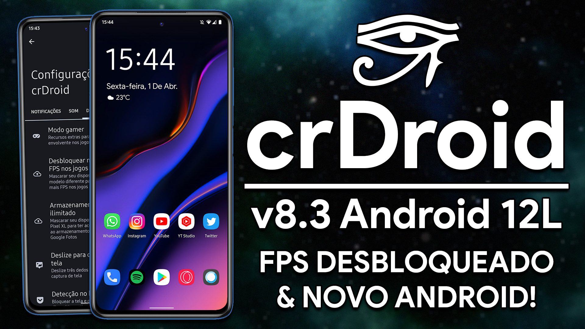 crDroid 8.3 com ANDROID 12L (12.1) | NOVO ANDROID E NOVAS FUNÇÕES! Modo Gamer e FPS Desbloqueado
