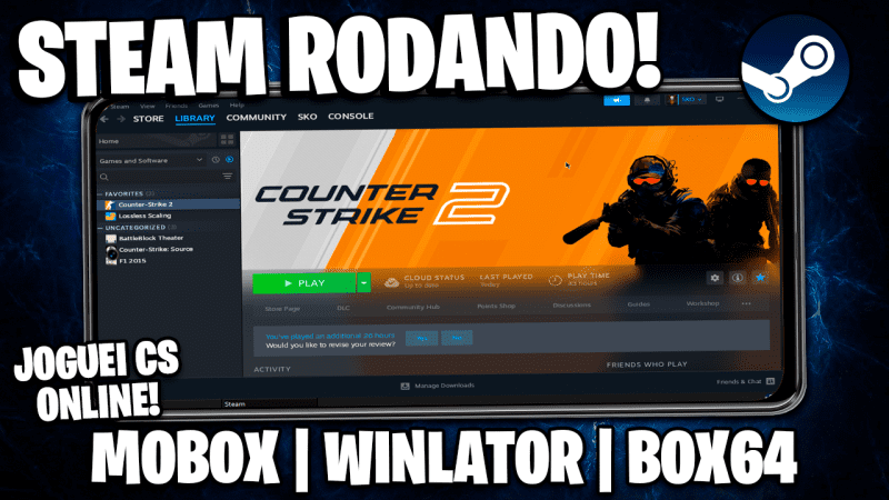 INSTALEI A STEAM NO CELULAR E JOGUEI CS ONLINE NO EMULADOR DE PC! STEAM FUNCIONANDO NO MOBOX!