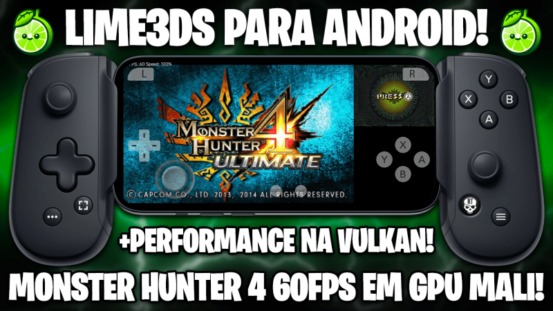 LIME3DS LANÇADO OFICIALMENTE! | MUITA PERFORMANCE RODANDO MONSTER HUNTER 4 EM 60FPS EM GPU MALI!