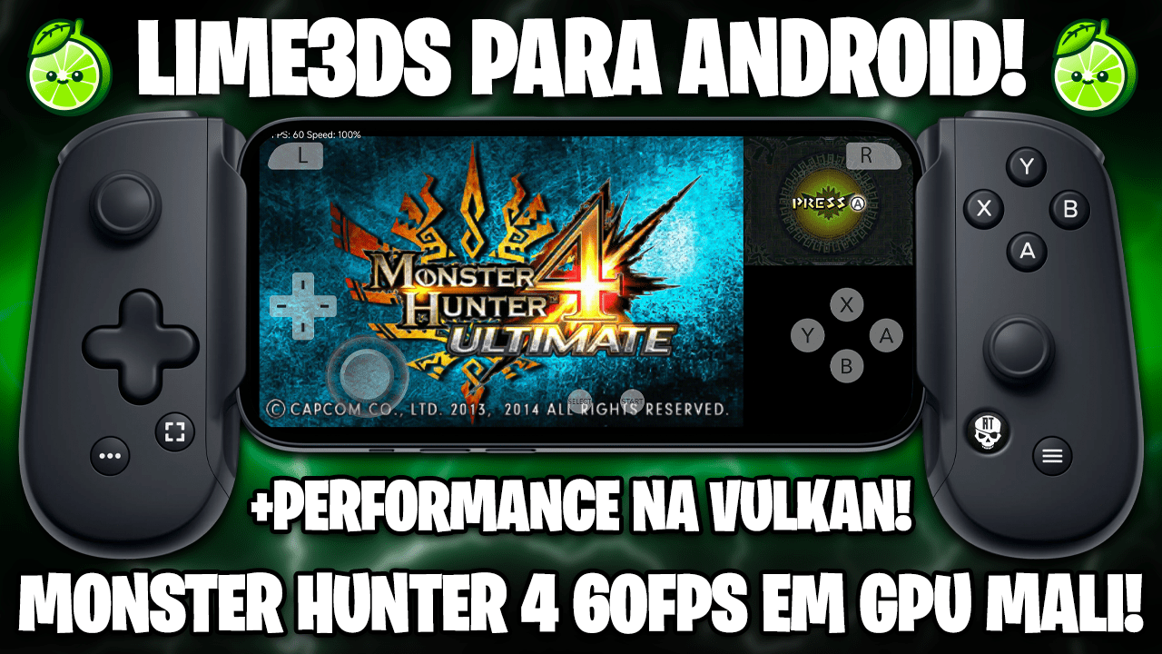 LIME3DS LANÇADO OFICIALMENTE! | MUITA PERFORMANCE RODANDO MONSTER HUNTER 4 EM 60FPS EM GPU MALI!